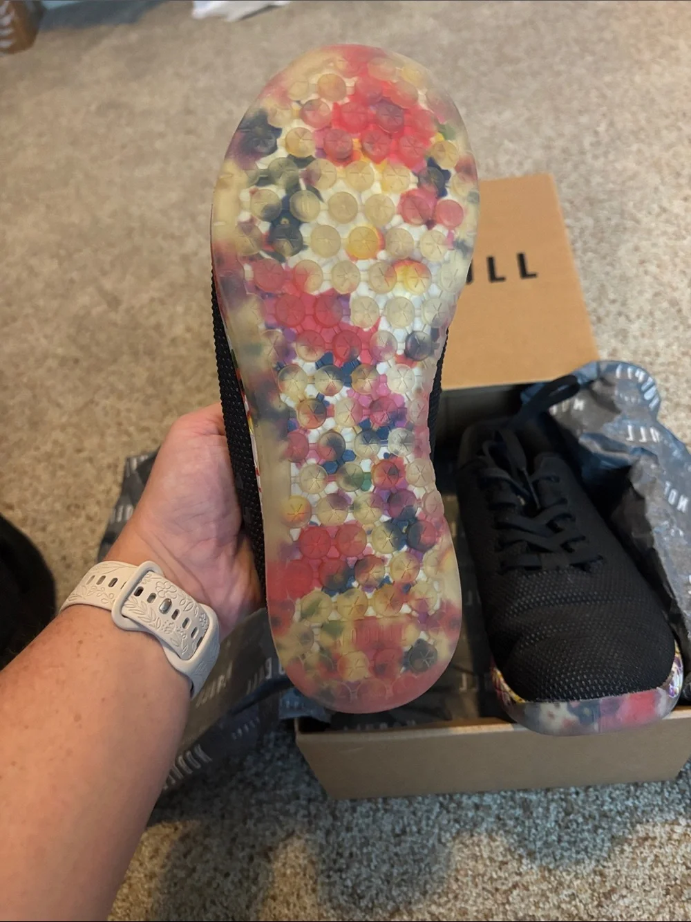 NOBULL Women’s Black Trainers with Multicolor Flower Marble Sole